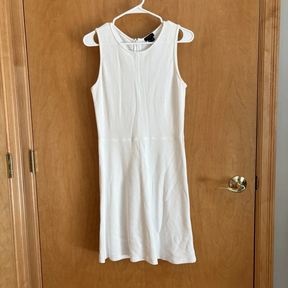 Theory Womens Calna White Fit And Flare Sleeveless Stretch Viscose‎ Dress Small